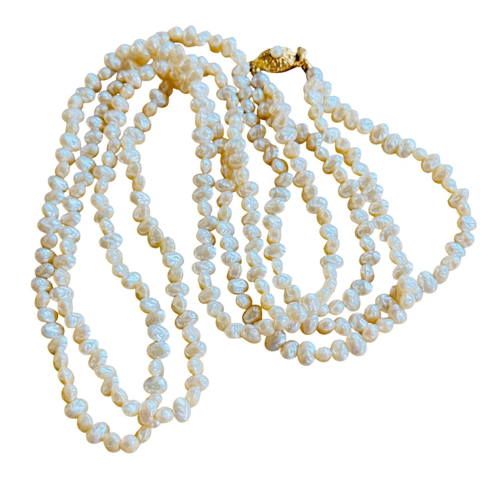 VTG Marika Japan Baroque Pearl Simulated Necklace Beaded Double Strand Cream 30"